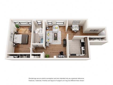 Floor plan for 1 bed, 1 bath, 829 sqft